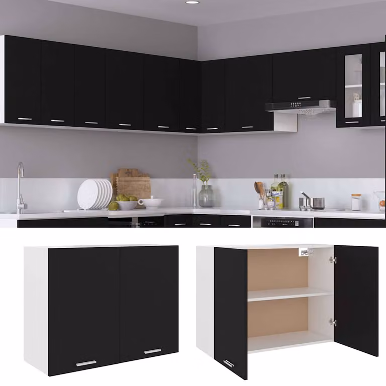 vidaXL Mobile Pensile “Lyon” Nero 80x31x60 cm in Legno Multistrato