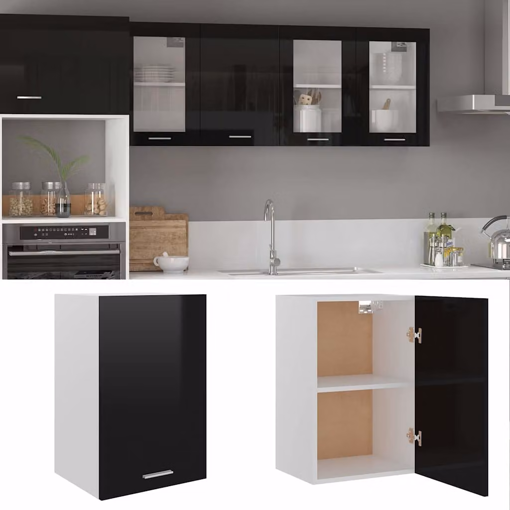 vidaXL Mobile Pensile “Lyon” Nero Lucido 39,5x31x60 cm
