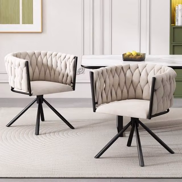 Set di 2 sedie da pranzo Zephmum in velluto beige con gambe in metallo e rotazione a 360 gradi – 1