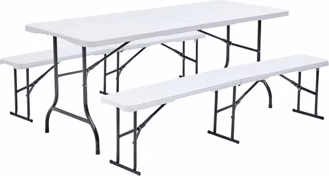Oviala - Set di 10 tavoli e panche pieghevoli da 180 cm