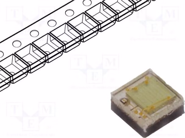 1 LED, dimensioni 1,6x1,6x0,75 mm, angolo di emissione 130°, colore verde, lunghezza d'onda λd: 515-535 nm, corrente di funzionamento 350 mA, flusso luminoso 80÷94 lm, tecnologia SMD, modello PQ2A-4FGE, marca LED-Lei
