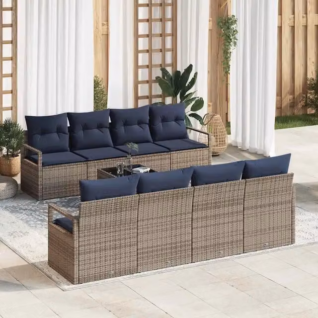 Set di divani 7 pz 6-Numero di posti Grigio e Blu polyrattan 3346315