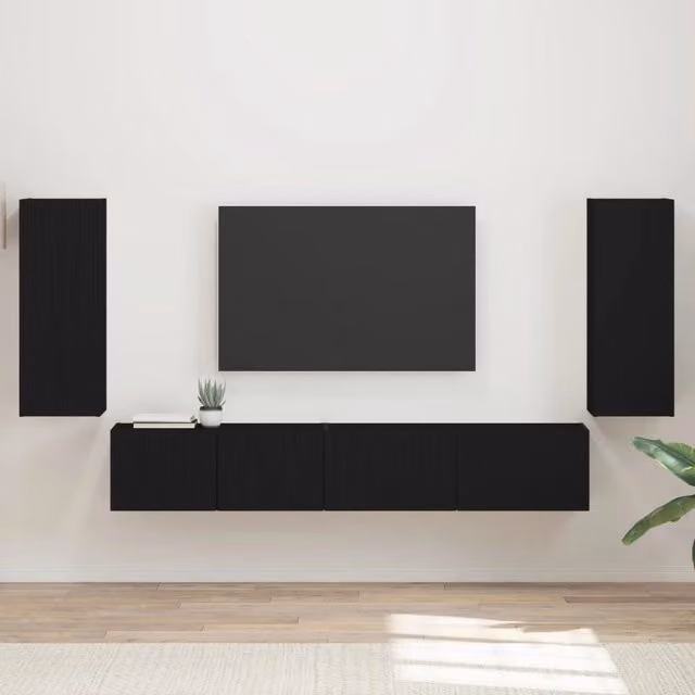 Set di 4 mobili TV moderni vidaXL in legno MDF nero da appendere a parete