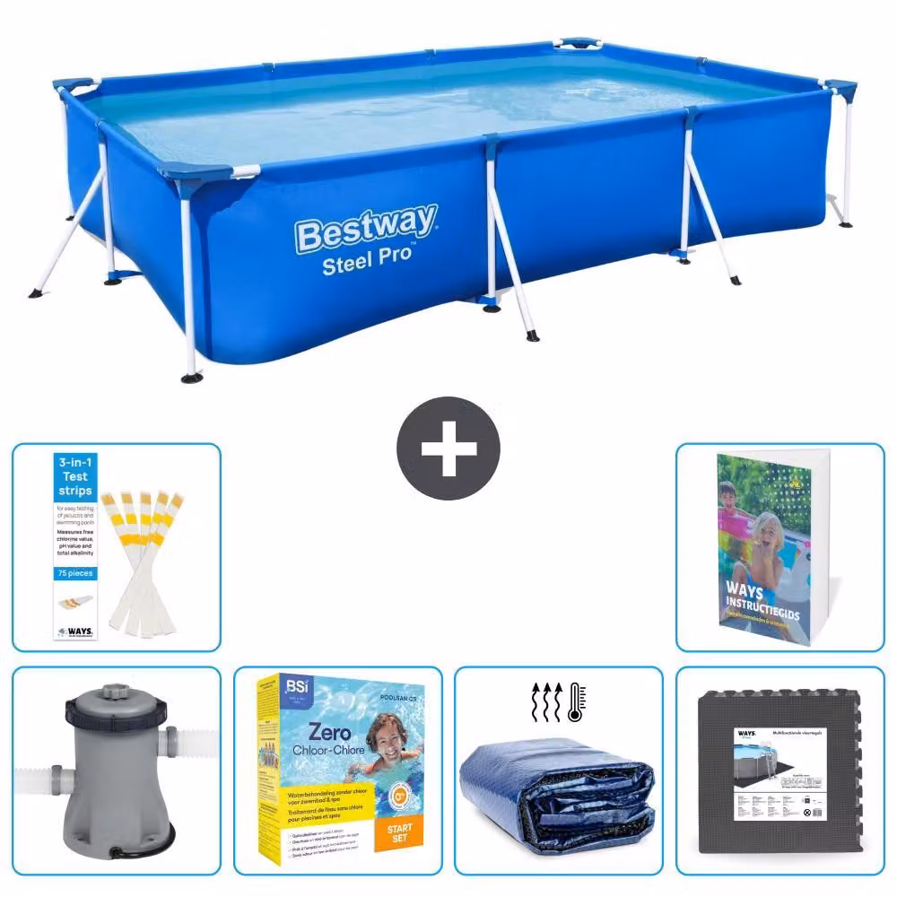 Bestway Steel Pro, piscina rettangolare - 300x201x66 cm - composta da 5 parti, modello S285