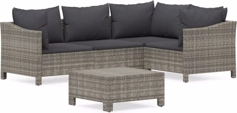 Set Divani da Giardino 5 pz con Cuscini in Polyrattan Grigio