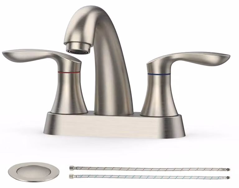 Miscelatore per lavabo a due maniglie - 3 fori - Distanza tra i fori: 10,16 cm - Troppo con tappo a scomparsa - Montaggio a incasso - Finitura in nichel spazzolato
