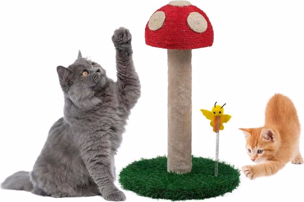 Graffiatoio 45 cm con motivo a fungo e tre texture per gatti - tiragraffi - mobile per gatti - tiragraffi per gatti