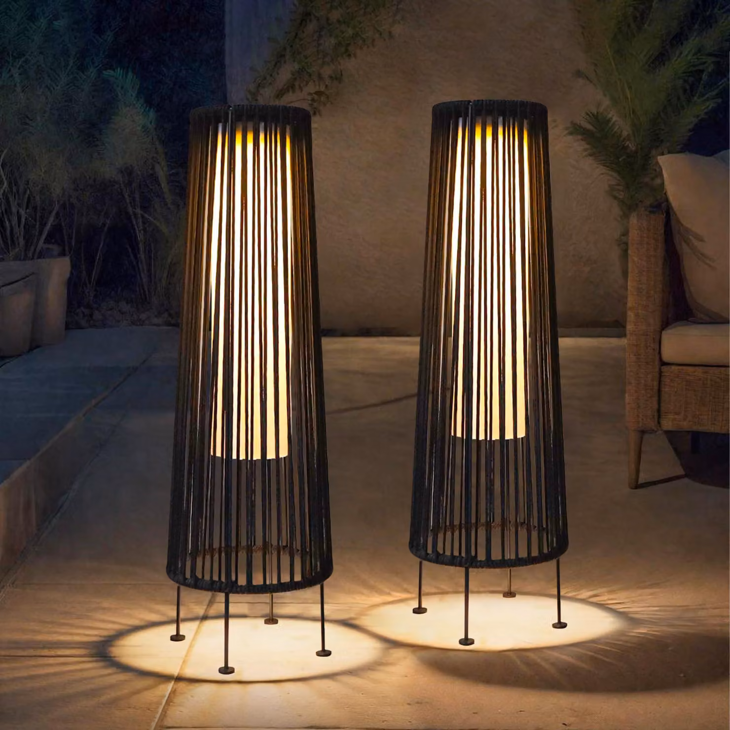 Set di 2 lampade solari decorative, in rattan, colore nero, altezza 68,6 cm, grado di protezione IP44