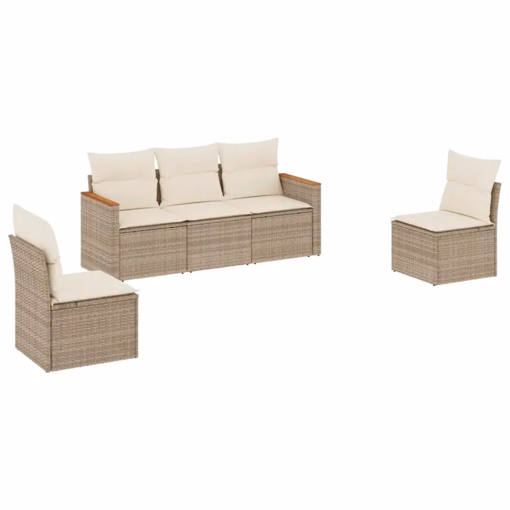 Set Divano da Giardino 5 pz vidaXL in Polyrattan Beige con Cuscini e Struttura in Acciaio – 2