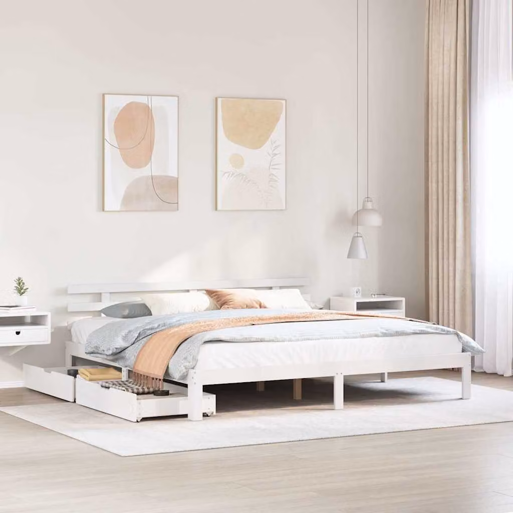 vidaXL Giroletto con Cassetti in Legno Massello di Pino Bianco L/P/H: 180 x 200 x 183,5 cm