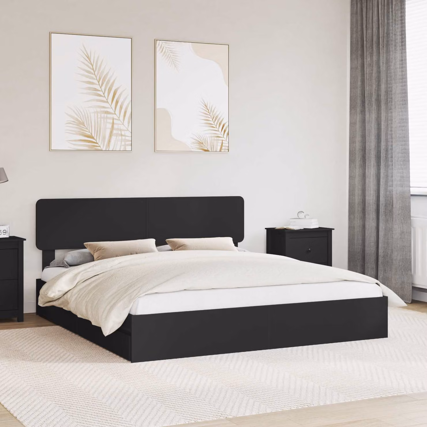 Letto con contenitore vidaXL in legno ingegnerizzato nero L/P/H: 200 x 200 x 90 cm