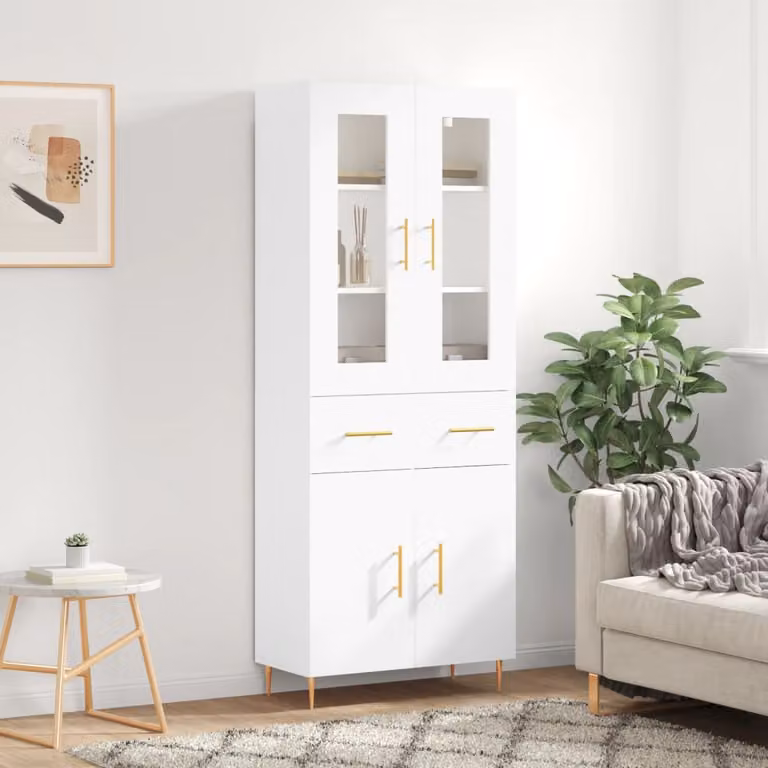 Credenza moderna vidaXL bianca e oro con ante a battente e ripiani interni L: 69,5 cm, P: 34 cm, H: 180 cm