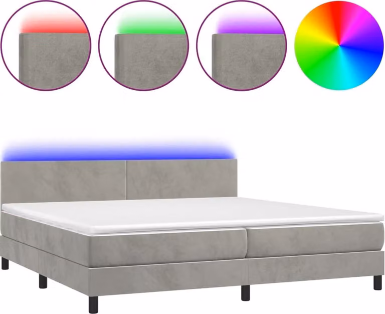 Letto a Molle con Materasso e LED Grigio Chiaro 200x200 cm Velluto