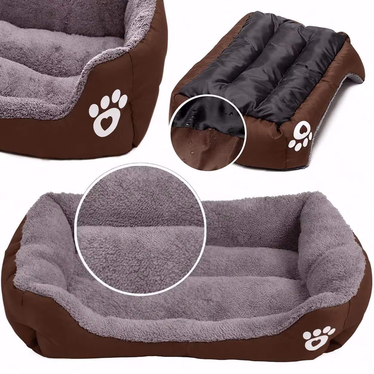 Cuccia Letto per Cane XXL 75x60 cm Reversibile Marrone Oxford Pile Morbido