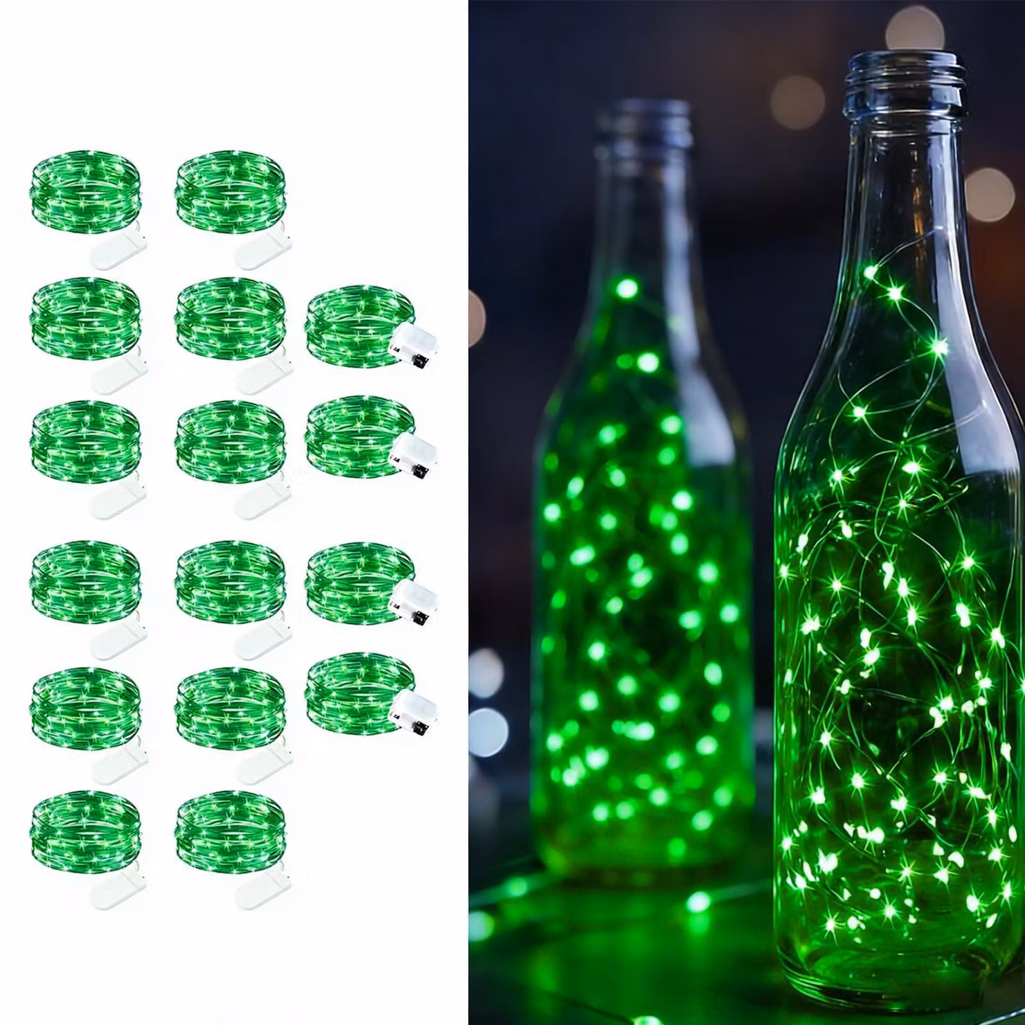 Catena luminosa da 3 metri, verde, con 16 LED, alimentata a batteria, impermeabile