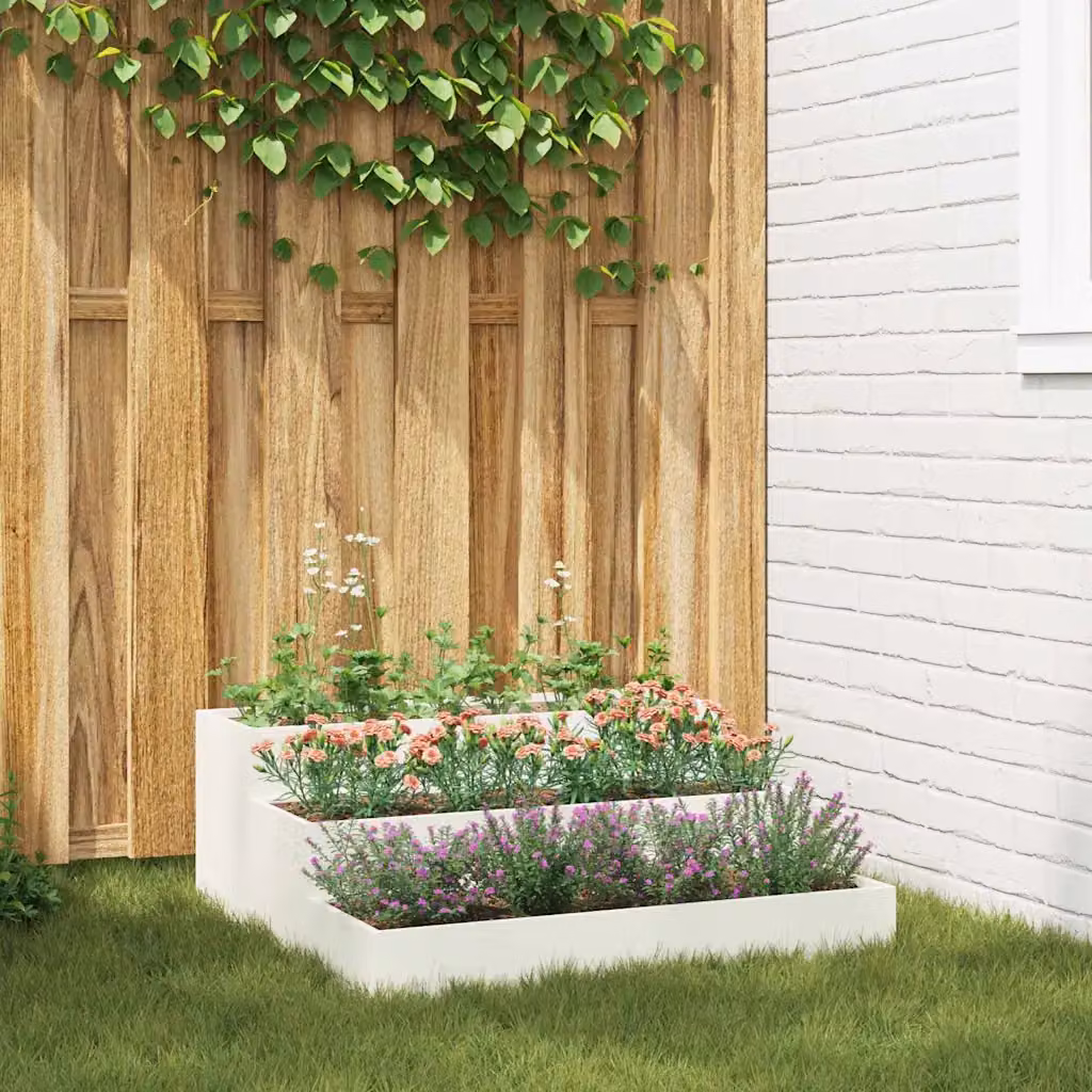 vidaXL Vaso da giardino in acciaio Bianco L 90 cm x P 90 cm x H 35 cm