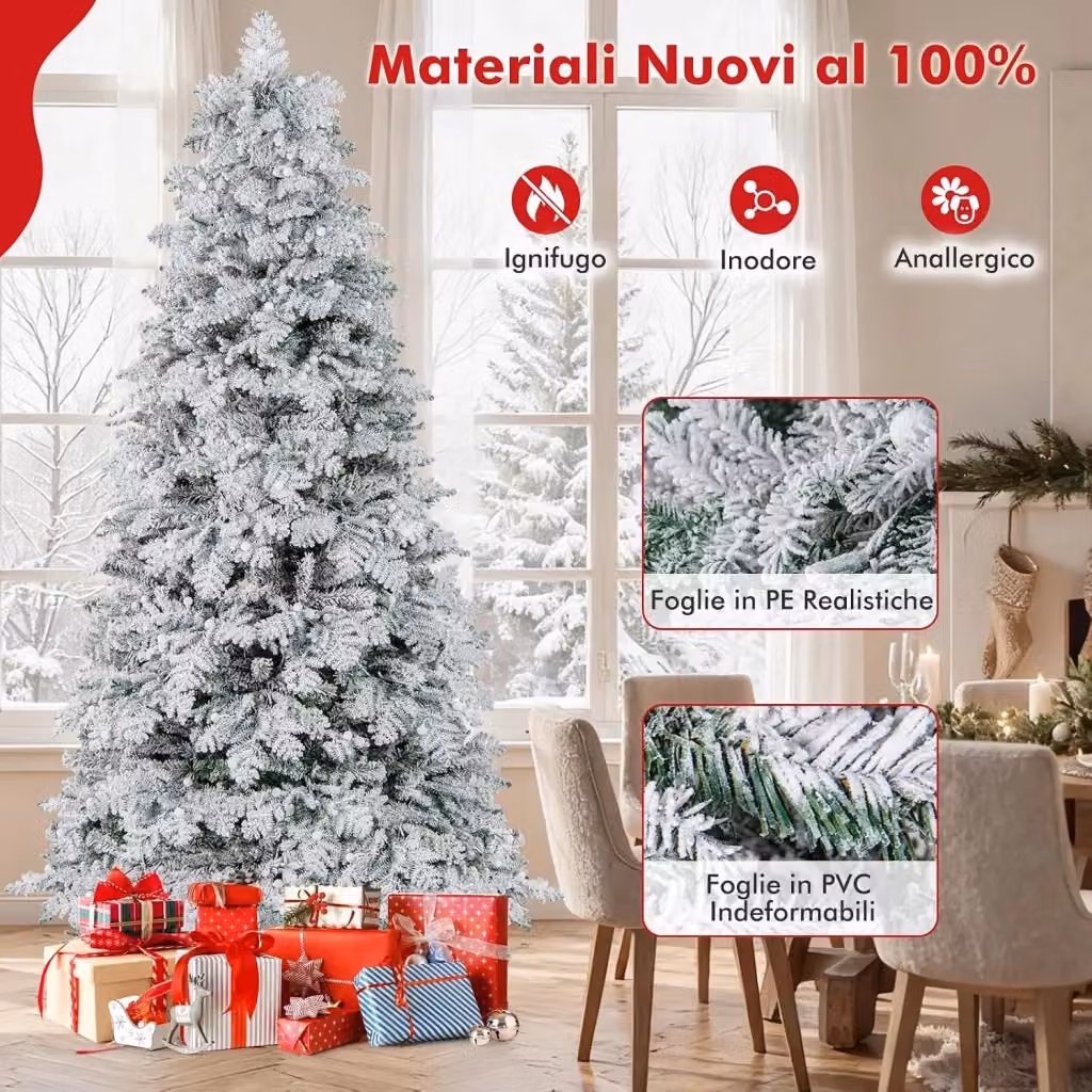 Albero di Natale Artificiale Innevato Costway con 320 Luci LED Warm White e 160 Palline, Altezza: 210 cm – 2