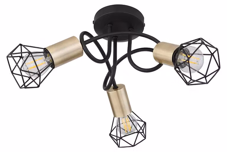 Plafoniera, modello rotondo, colore nero, con faretti orientabili, diametro 38 cm