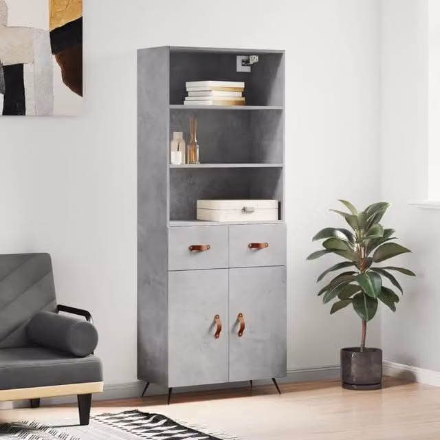 Credenza Buffet Armadio Design Mania Grigio Cemento per Cucina e Soggiorno L: 69,5 cm, P: 34 cm, H: 180 cm
