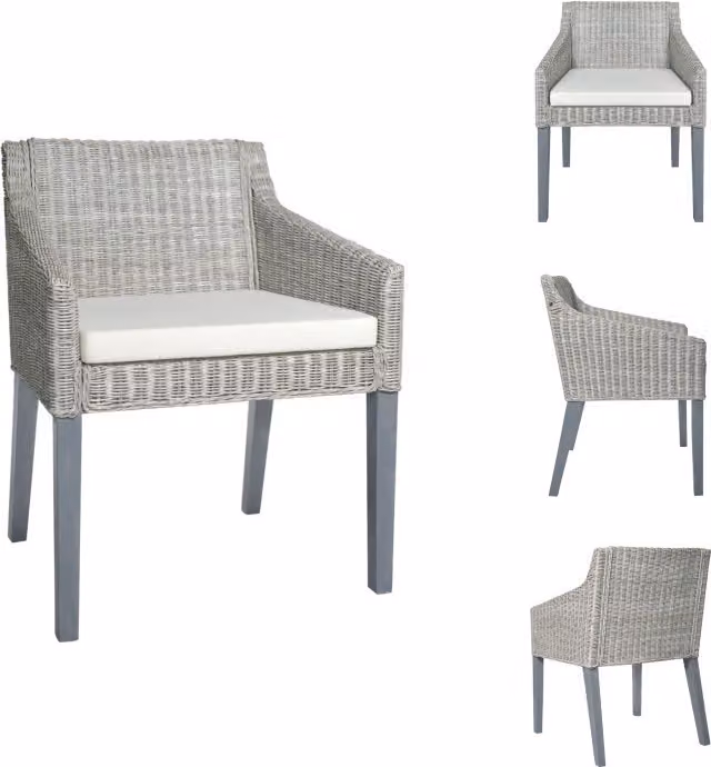 vidaXL Sedia da pranzo con cuscino in rattan naturale grigio - Sedie da pranzo