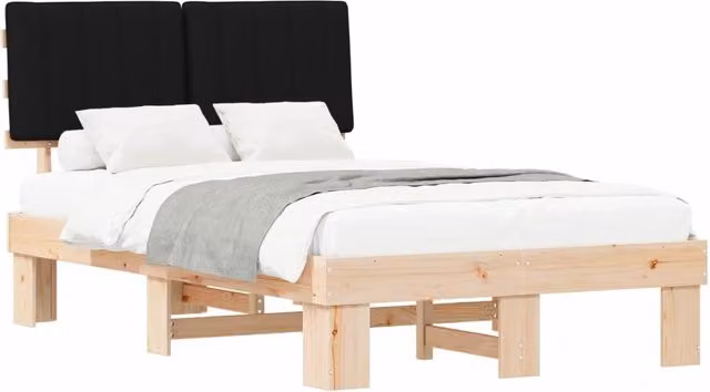 Letto matrimoniale | Letto per adulti | Letto con Testiera Rivestita Nero 120 x 190 cm Pino massello