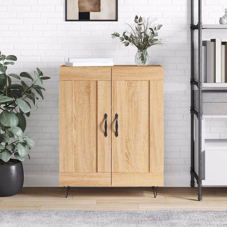 Credenza moderna vidaXL in rovere sonoma e metallo, L: 69,5 cm, P: 34 cm, H: 90 cm