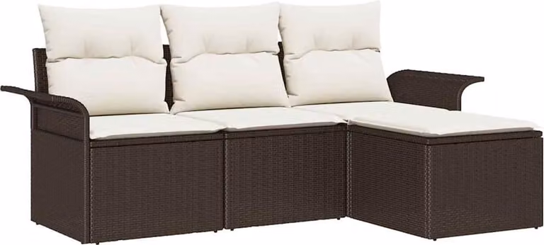 Set Divano da Giardino con cuscino 4 pcs Marrone Poly Rattan