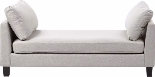 Chaise longue in tessuto grigio chiaro imbottita con cuscini gambe in acciaio in stile scandinavo