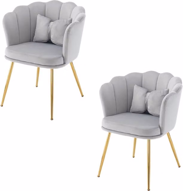 Poltrona Chicfurn in velluto grigio con schienale a petalo e struttura in metallo