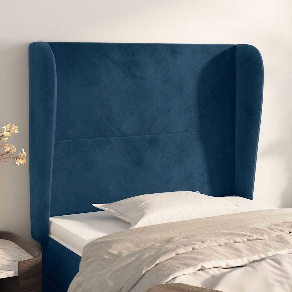 Testiera ad orecchio vidaXL in velluto blu scuro con struttura in legno L: 93 cm, P: 23 cm, H: 118-128 cm