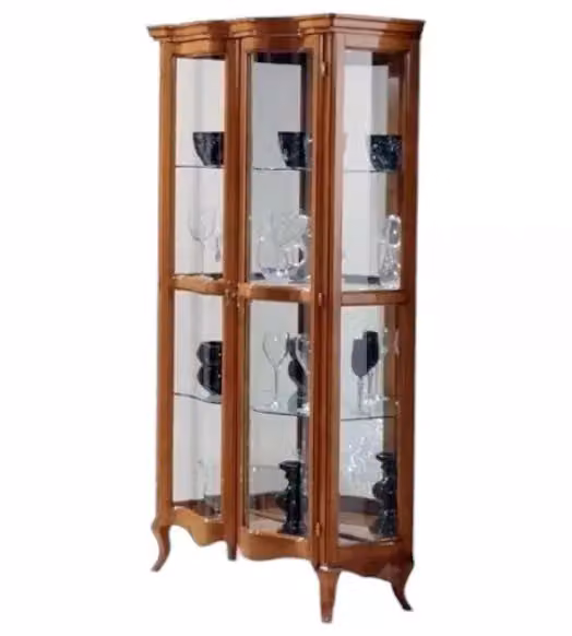 Vetrina classica con vetro curvo e ante in vetro in legno tinta noce scuro Mobili 2G L: 89 cm, P: 44 cm, H: 186 cm – 2