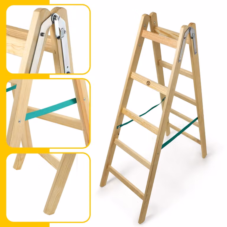 Scala pieghevole in legno - 5 gradini - capacità portante di 150 kg - realizzata in legno di pino