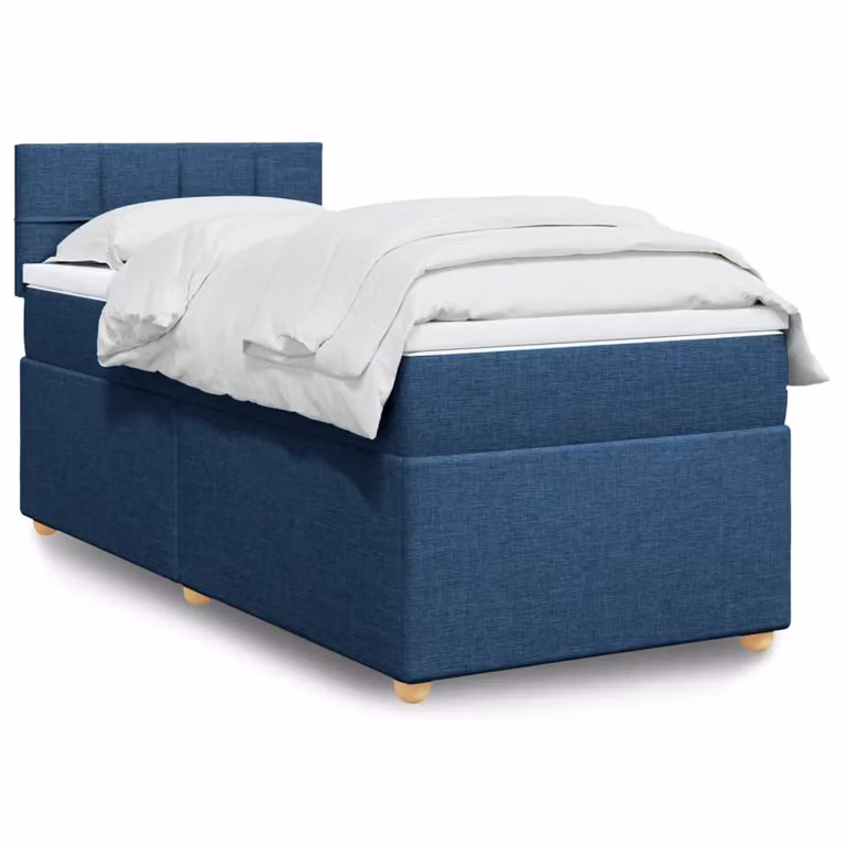 vidaXL Giroletto a Molle Ibrido con Materasso in Tessuto Blu e Bianco L/P/H: 190 x 90 cm