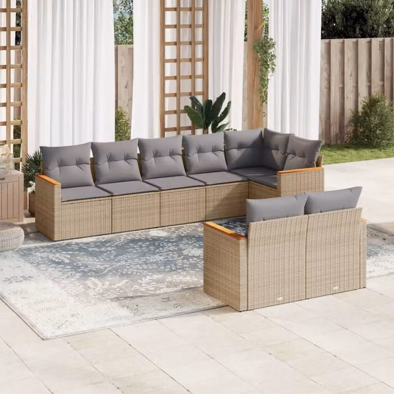 Set Divano da Giardino vidaXL 8 pz a Forma a L con Cuscini Beige e Grigio in Polyrattan e Acciaio