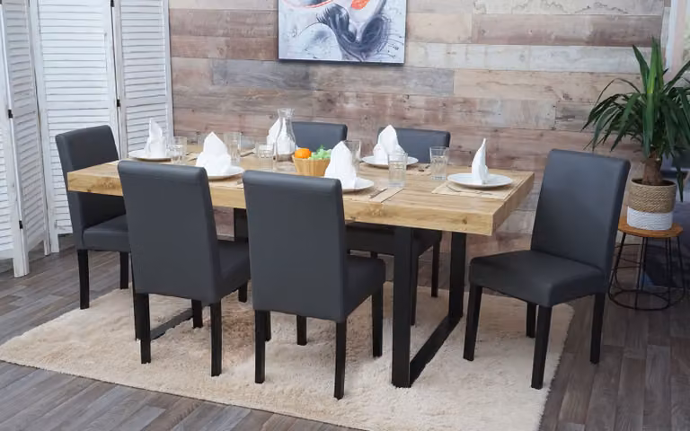 set di 6 sedie per sala da pranzo Sedia da cucina Littau ~ Pelle finta, grigio opaco, gambe scure