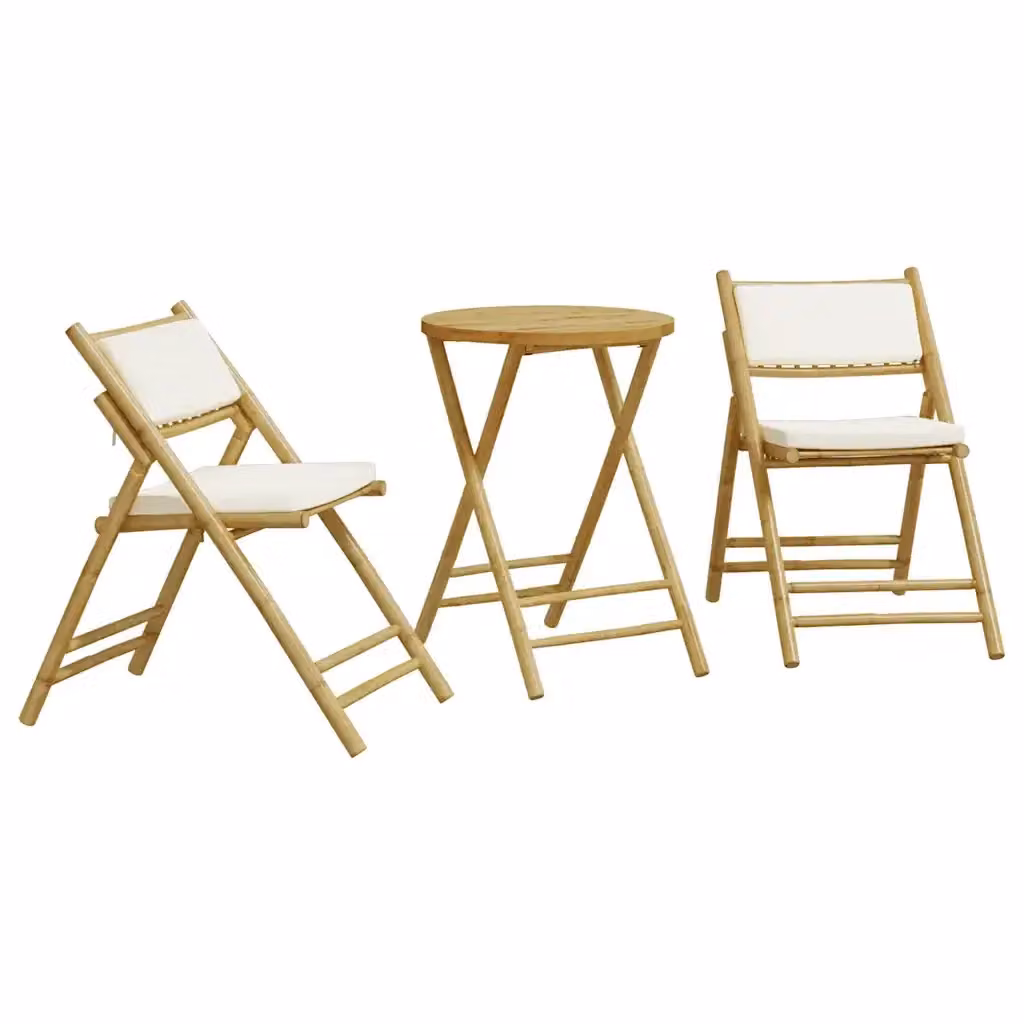Set da Bistrot Pieghevole 3 pz vidaXL in Bambù con Cuscini Bianco Crema – 2