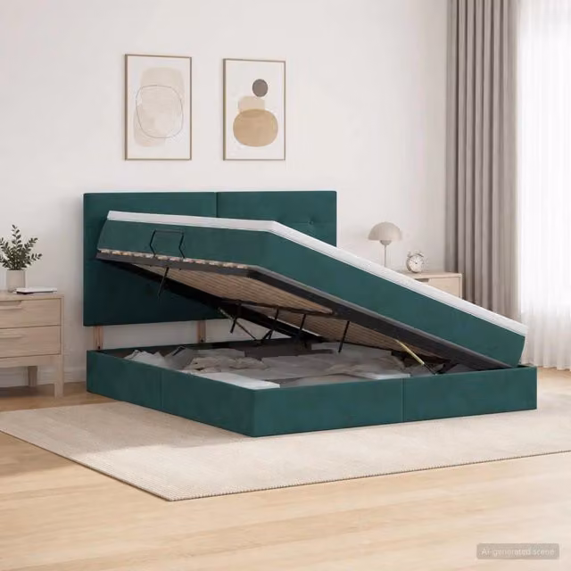 Letto con contenitore moderno vidaXL in velluto verde con base a sollevamento L/P/H: 180 x 200 x 140 cm – 1