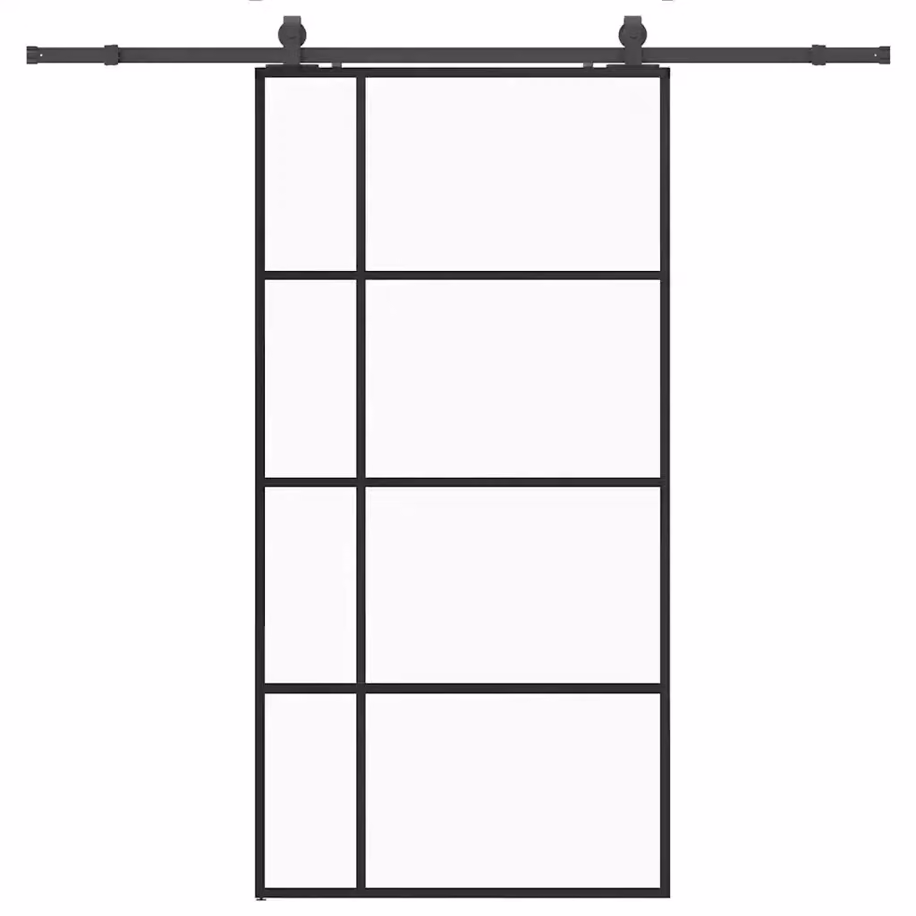 Porta Scorrevole Moderna vidaXL in Vetro Trasparente con Telaio in Alluminio e Ferramenta Nera L: 102,5 cm, H: 205 cm – 2