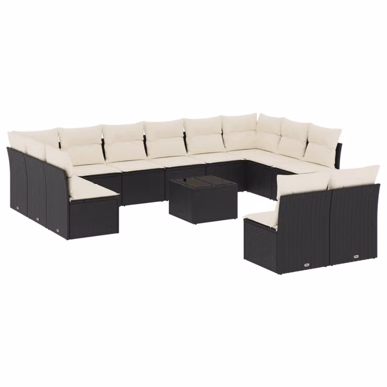 Set Divani da Giardino 13pz con Cuscini Nero in Polyrattan