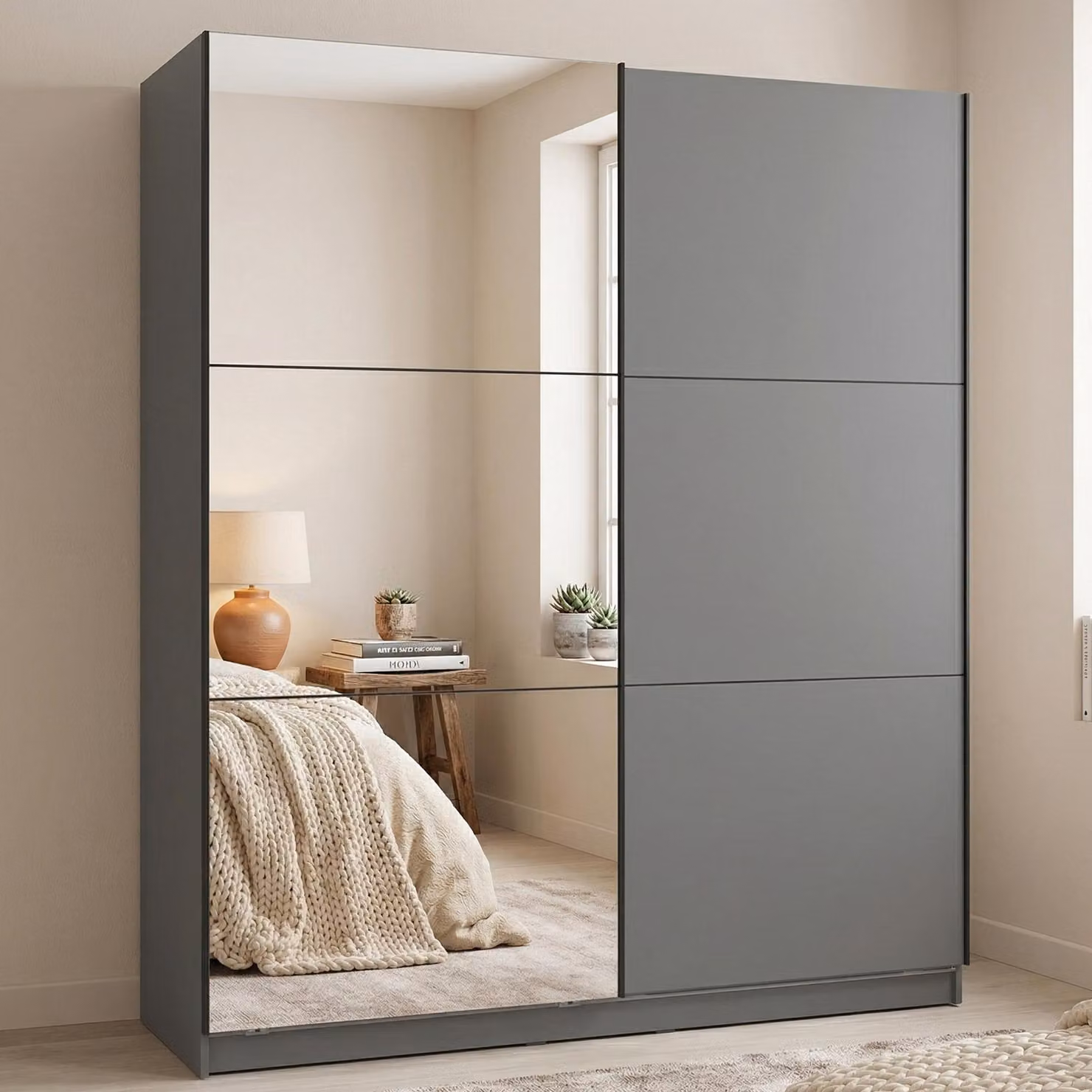 Dmora Guardaroba Grande Verzino 179x210h cm Nero Antracite, 5 Ripiani Appendiabiti
