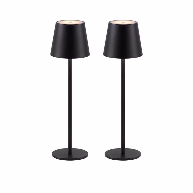 JUST LIGHT Lampada da tavolo a LED con batteria ricaricabile, set da 2, orientabile verso l'alto e verso il basso, USB, dimmerabile con comando touch, nera, per interni ed esterni, 29251-16AO, 29251-18AO, 29251-26AO, 29251-43AO