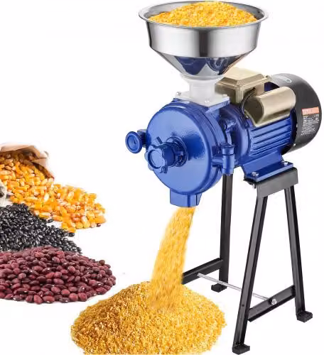 Mulino Elettrico per Cereali VEVOR da 3000 W in Acciaio Inox e Metallo, Colore Blu, per Macinare Mais, Spezie e Farina a Secco o Umido con Spessore Regolabile