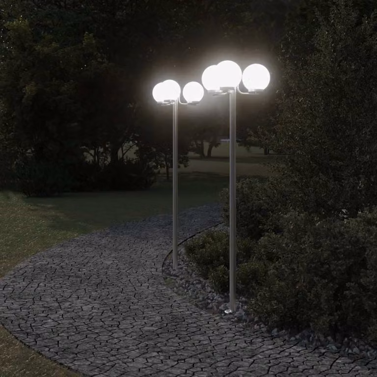 Set di 2 lampade da terra per esterni vidaXL in acciaio inox color argento, Altezza: 215 cm