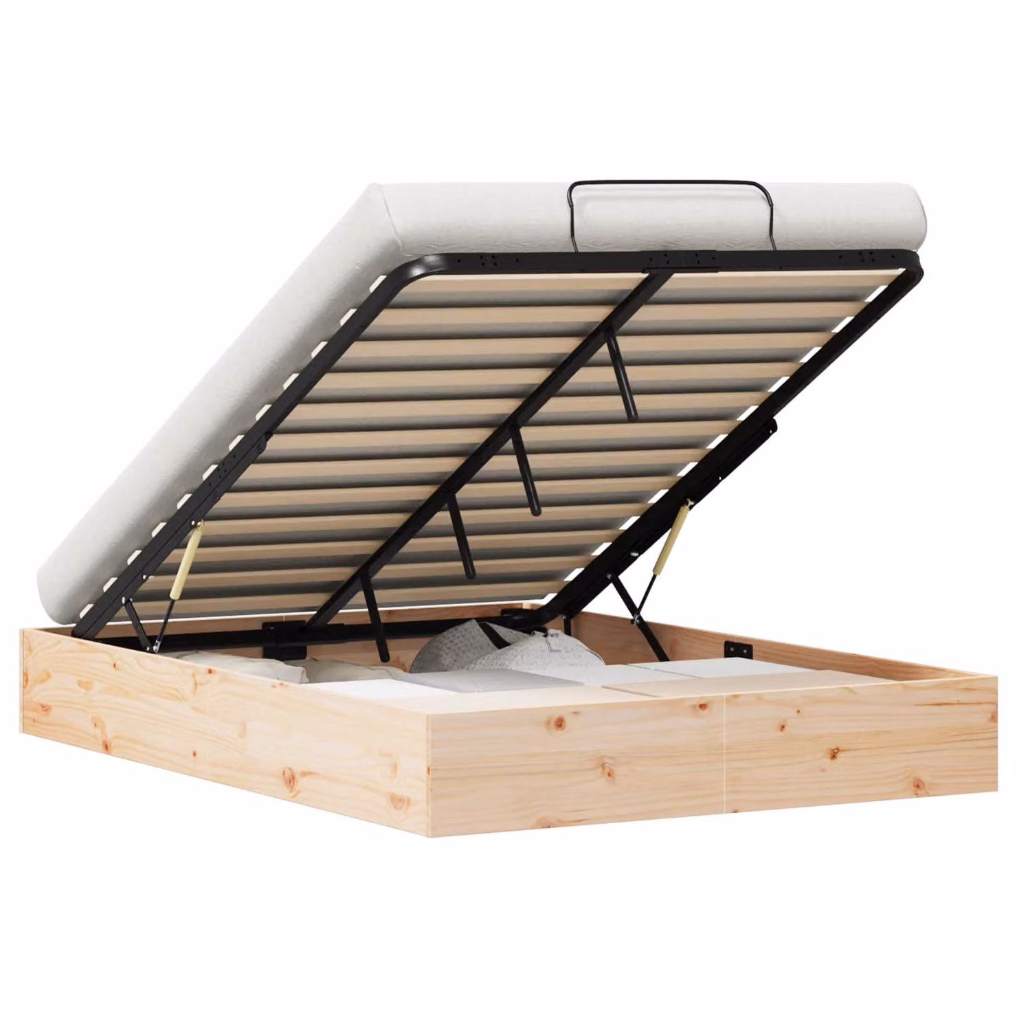 vidaXL Letto Ottomano con Ripostiglio in Legno di Pino Naturale L/P: 150 x 200 cm