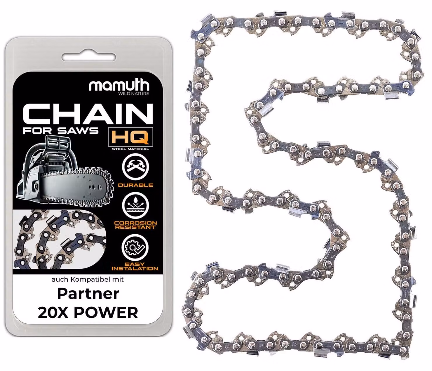 Catena per motosega, 40 cm, 1,5 mm, passo 0,325", 66 maglie, compatibile con Partner, serie 20X POWER