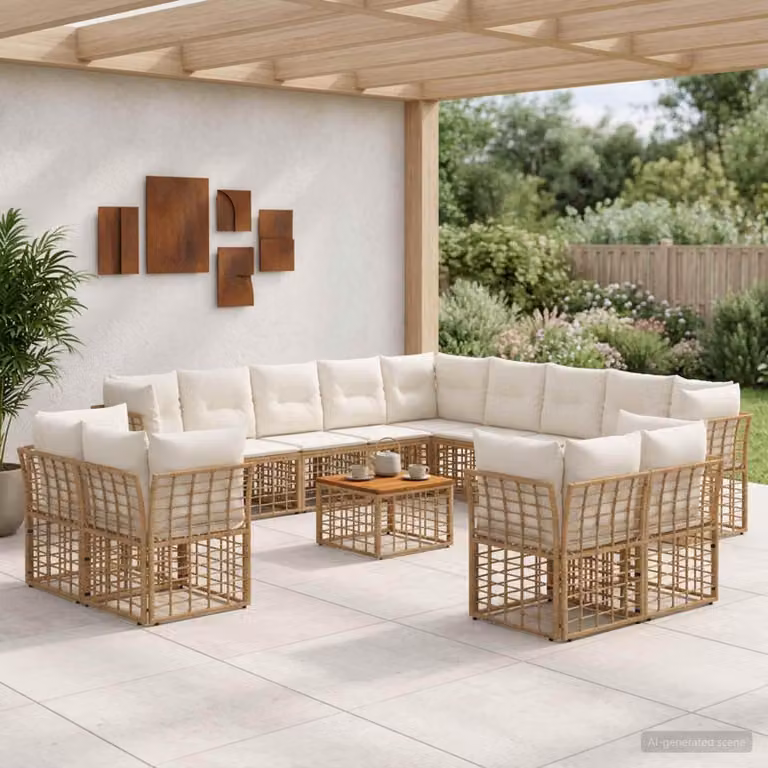 Maison Exclusive - Set da esterno per divano, 14 pezzi, 13 posti, colori: naturale e crema