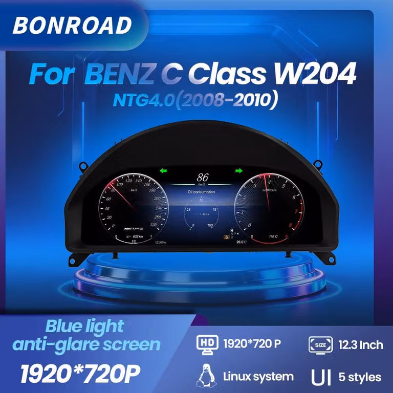 Cruscotto digitale, display da 12,3 pollici, compatibile con Mercedes-Benz Classe C (W204) con sistema NTG 4.0