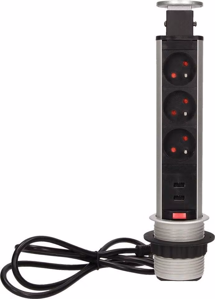 Binario estraibile ORNO OR-AE-1349, 3 prese + 2 USB, 1,8m, diametro 6cm