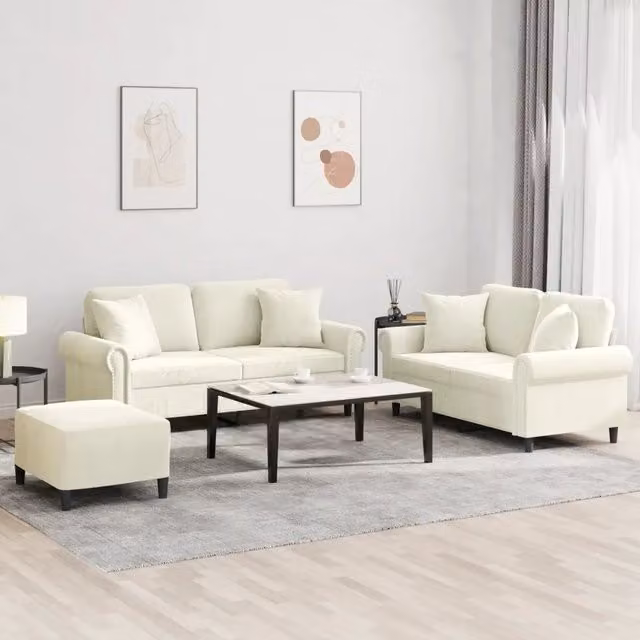 Set di Divani 3 pz con Cuscini Crema in Velluto 3202248