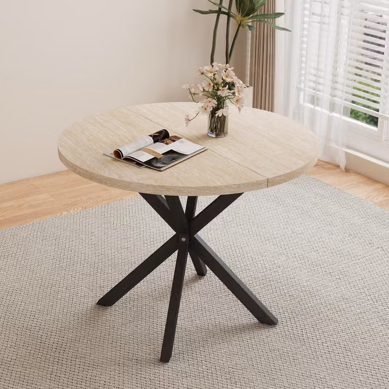 Tavolo rotondo da pranzo, diametro 100 cm, motivo marmo, grigio/oro, MDF, metallo, per 4-6 persone